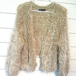 Cream and white fuzzy cardigan!